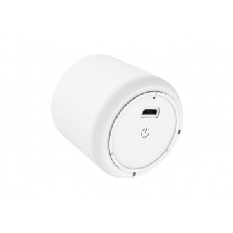Vista inferiore del mini speaker NelQuieOra con porta di ricarica USB e pulsante di accensione
