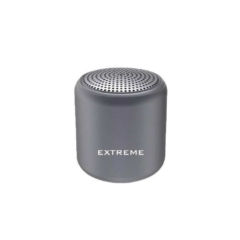 Mini speaker Bluetooth grigio NelQuieOra con finitura opaca e logo EXTREME sul fronte