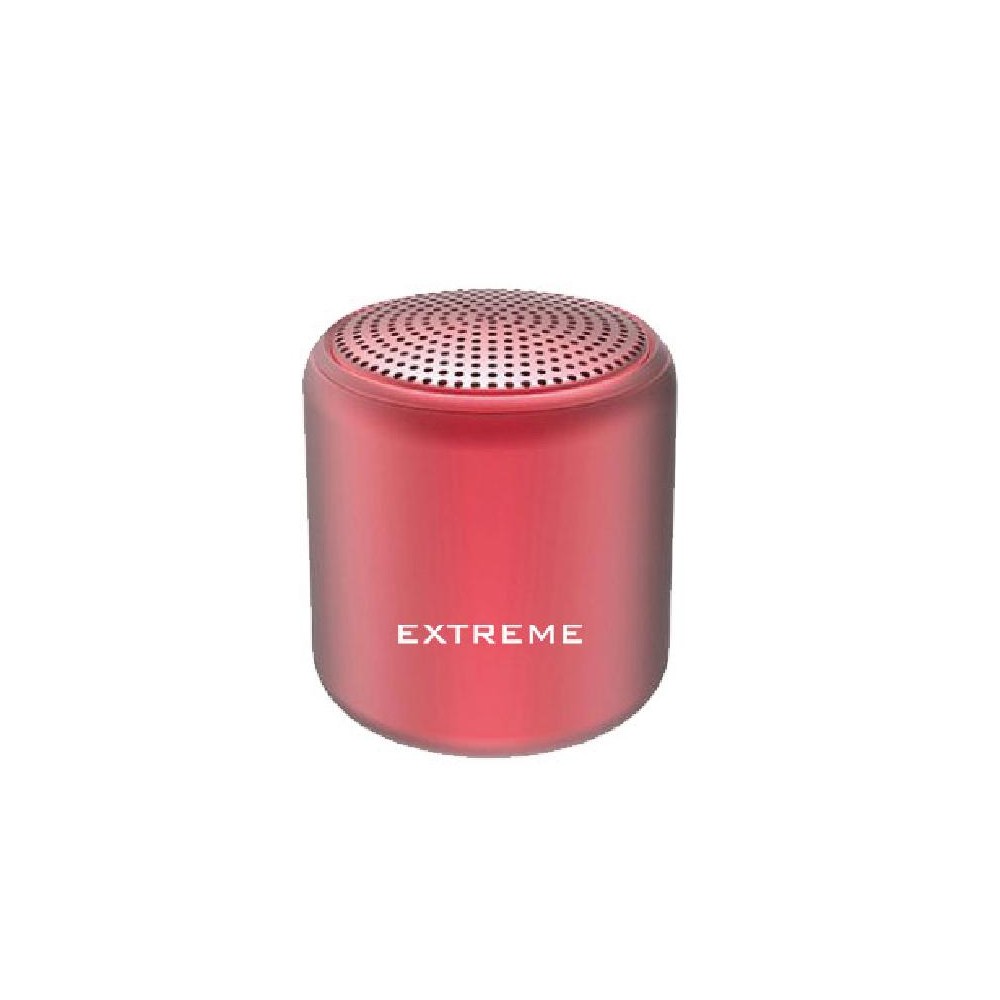 Mini speaker Bluetooth rosso NelQuieOra con superficie satinata e scritta EXTREME visibile