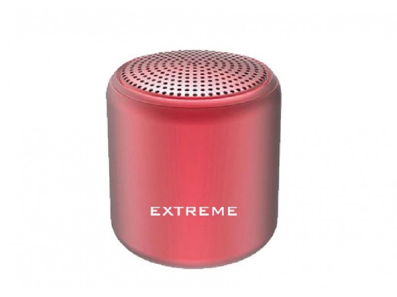 Mini speaker Bluetooth rosso NelQuieOra con superficie satinata e scritta EXTREME visibile