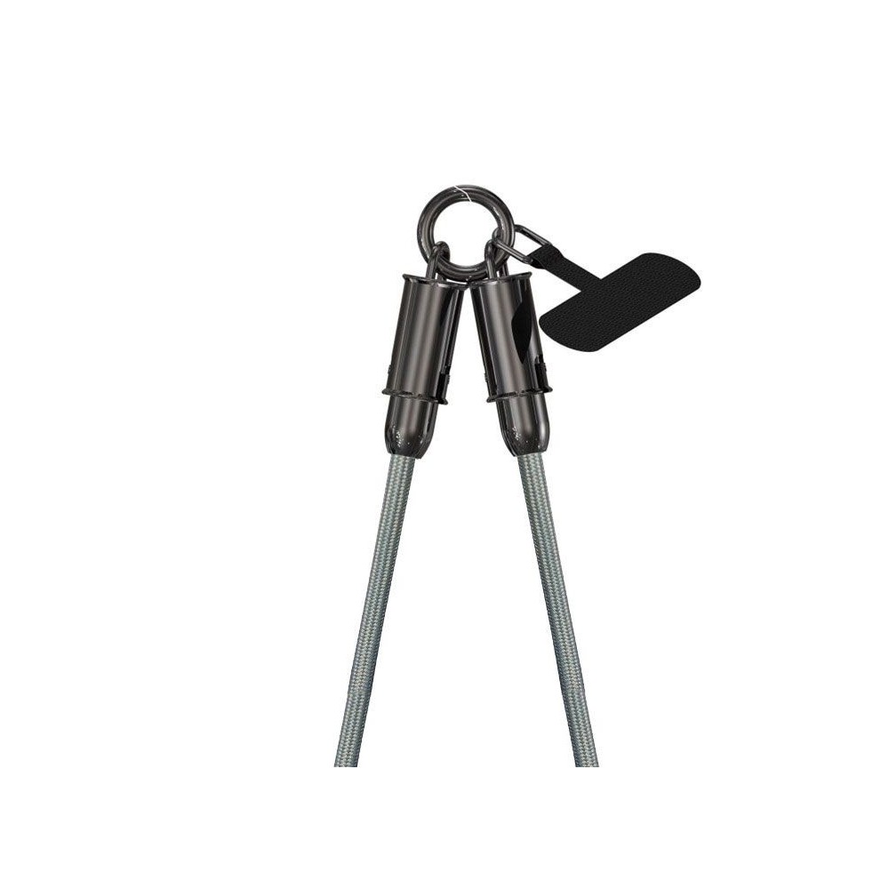 Cordino Tech Style grigio con doppio connettore USB-C e anello portatelefono in lega di zinco