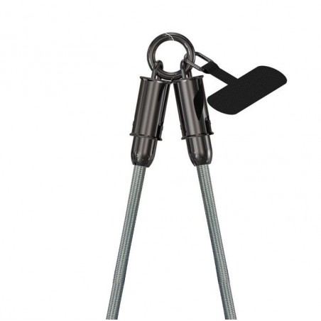 Cordino Tech Style grigio con doppio connettore USB-C e anello portatelefono in lega di zinco