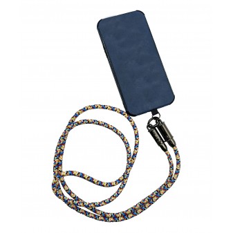 Cordino B/N collegato a smartphone in sospensione, design compatto e pratico