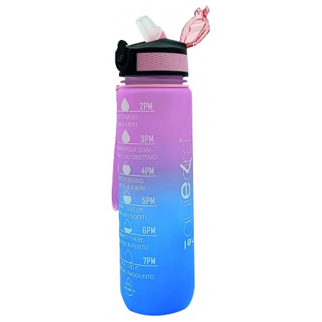 Borraccia Motivazionale 1L Rosa e Azzurro – Tappo ermetico antigoccia con guarnizione in silicone