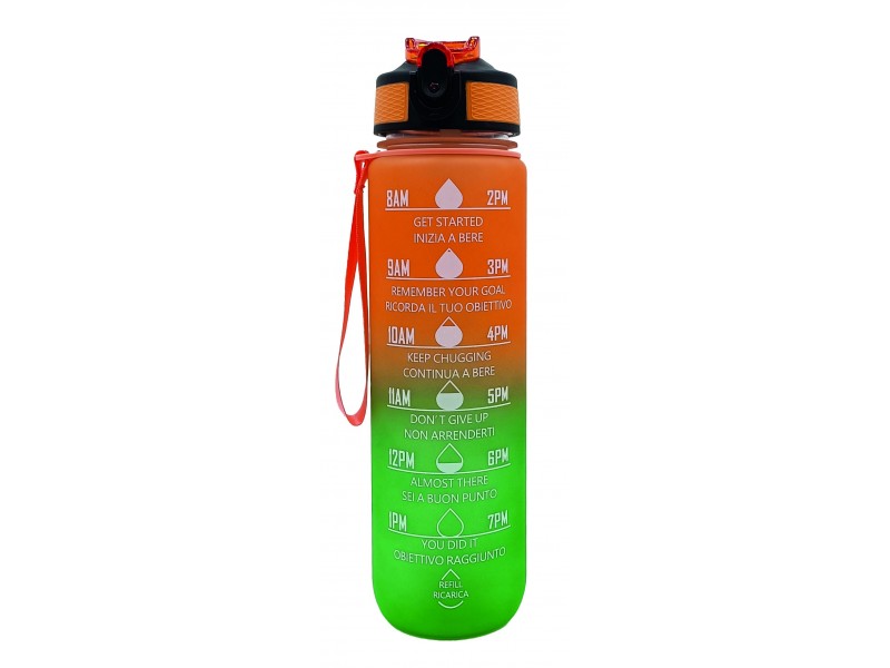 Borraccia Motivazionale 1L Arancio e Verde – Bottiglia senza BPA con frasi motivazionali stampate