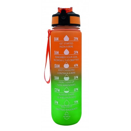 Borraccia Motivazionale 1L Arancio e Verde – Bottiglia senza BPA con frasi motivazionali stampate