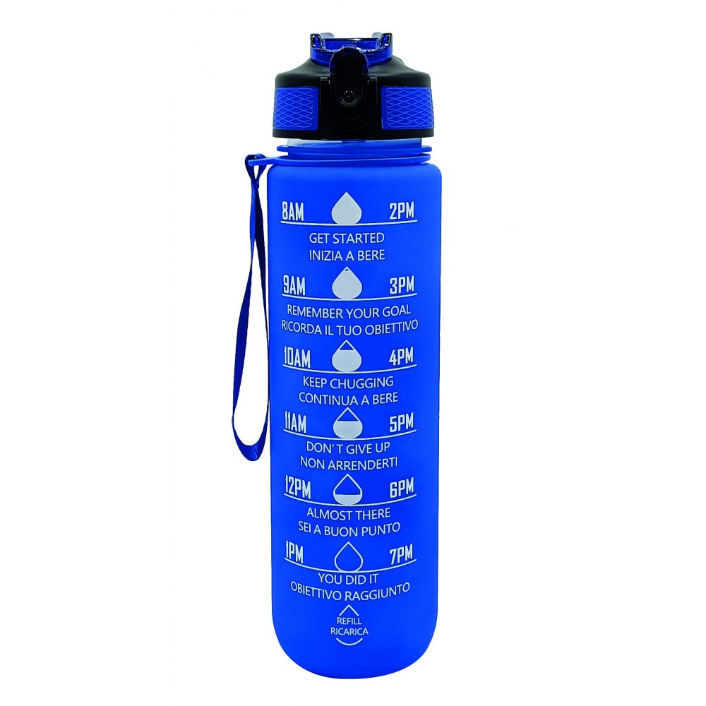 Borraccia Motivazionale 1L Blu – Bottiglia senza BPA con frasi motivazionali stampate
