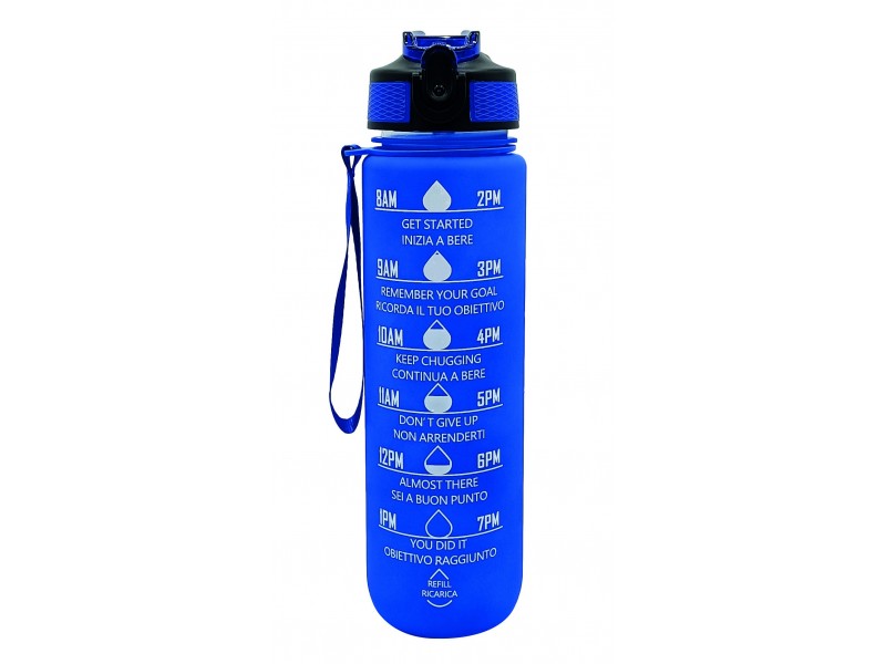 Borraccia Motivazionale 1L Blu – Bottiglia senza BPA con frasi motivazionali stampate