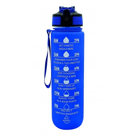 Borraccia Motivazionale 1L Blu – Bottiglia senza BPA con frasi motivazionali stampate