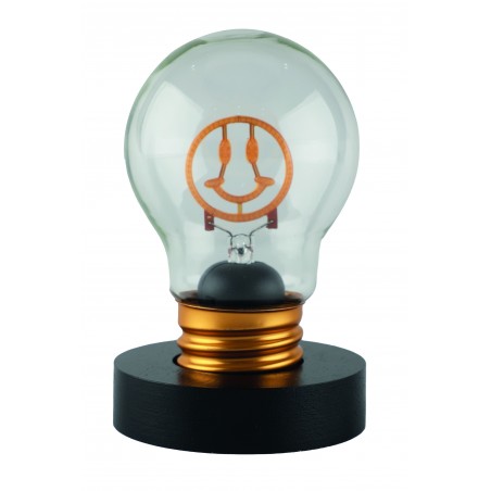 lampadina decorativa LED Smile con base nera e attacco oro, design con faccina sorridente Lamp-Adina's NelQuieOra