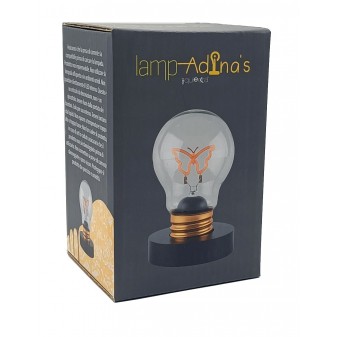 confezione Lampadina LED Farfalla della linea Lamp-Adina's NelQuieOra, scatola nera con immagine del prodotto