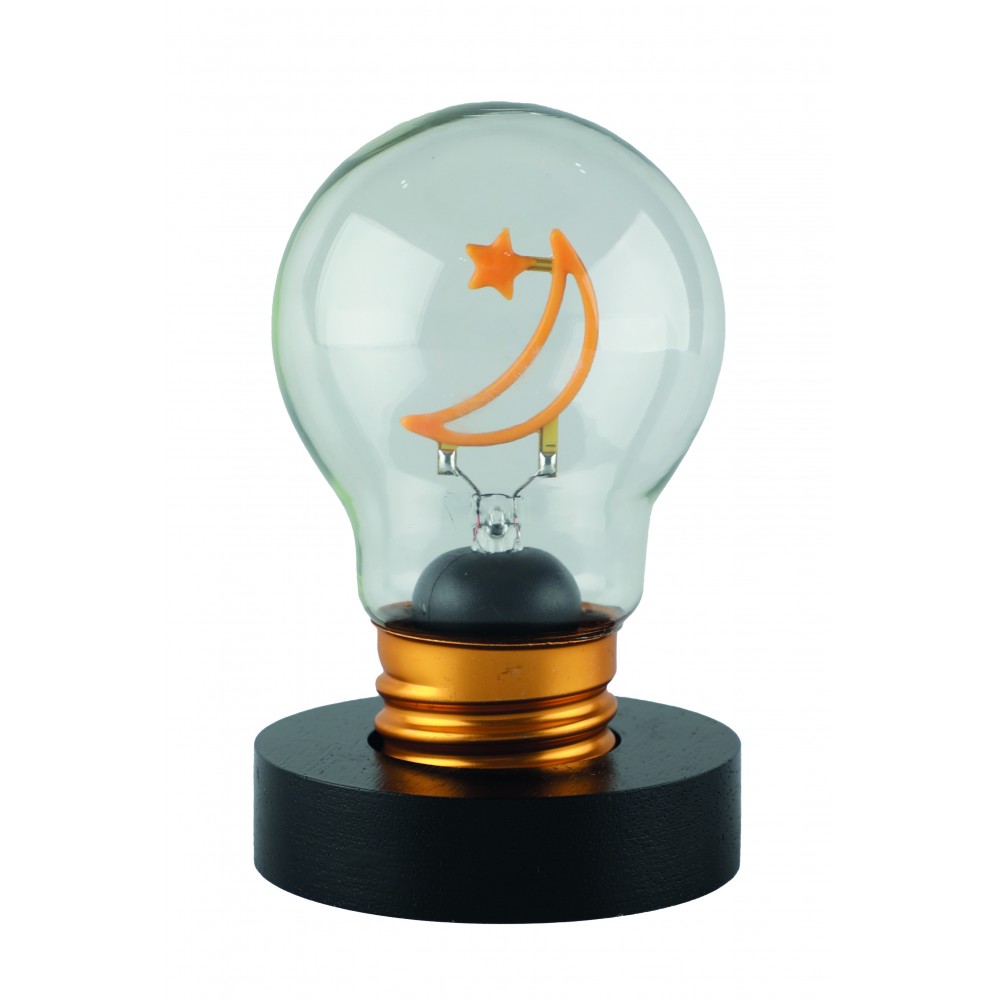Lampadina decorativa LED Luna con base nera e attacco oro, LED a forma di luna e stella, Lamp-Adina's NelQuieOra