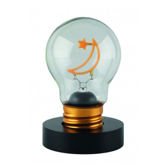 Lampadina decorativa LED Luna con base nera e attacco oro, LED a forma di luna e stella, Lamp-Adina's NelQuieOra