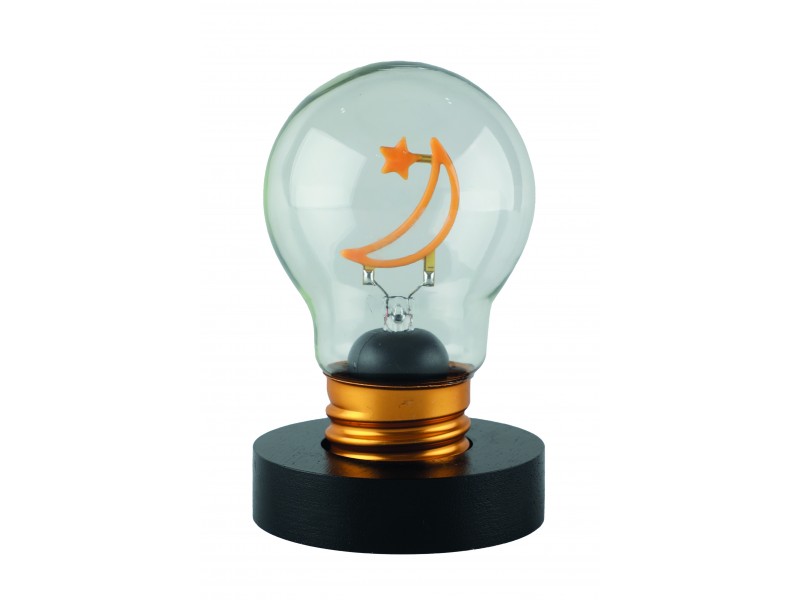 Lampadina decorativa LED Luna con base nera e attacco oro, LED a forma di luna e stella, Lamp-Adina's NelQuieOra