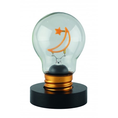 Lampadina decorativa LED Luna con base nera e attacco oro, LED a forma di luna e stella, Lamp-Adina's NelQuieOra