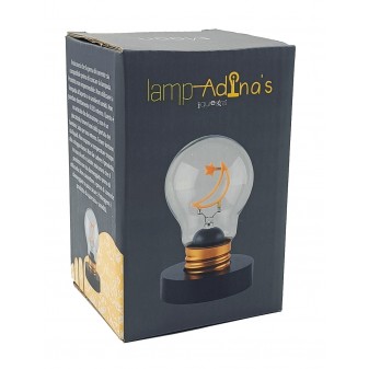 Confezione Lampadina LED Luna della linea Lamp-Adina's NelQuieOra, scatola nera con immagine illustrativa