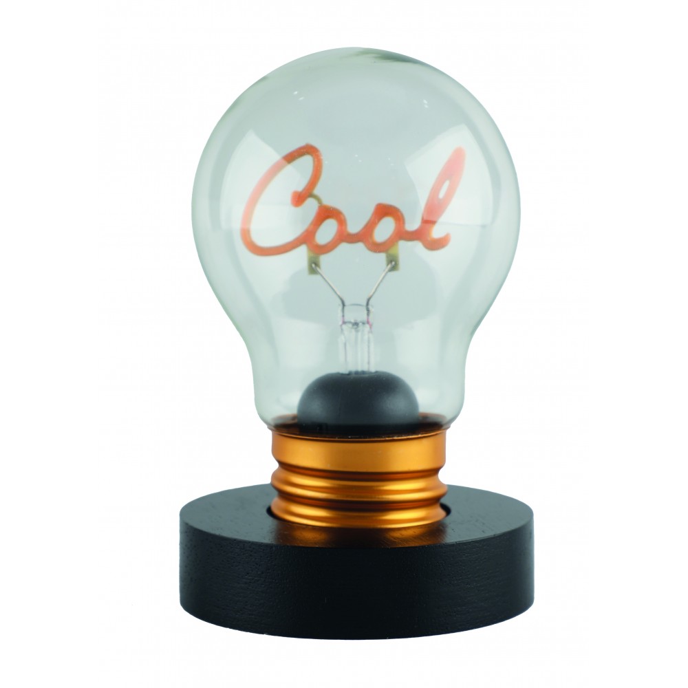 Lampadina decorativa LED con scritta Cool, base nera e attacco oro, Lamp-Adina's NelQuieOra