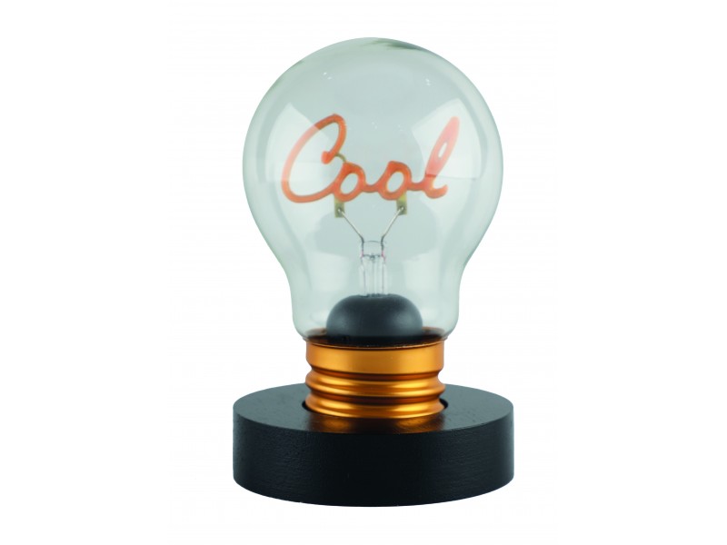 Lampadina decorativa LED con scritta Cool, base nera e attacco oro, Lamp-Adina's NelQuieOra