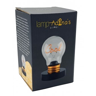 Confezione Lampadina LED Cool Lamp-Adina’s NelQuieOra, scatola nera con immagine e logo
