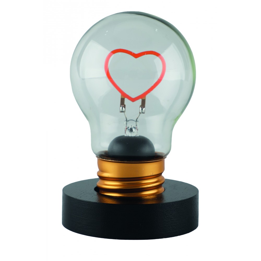 Lampadina decorativa LED Cuore con base nera e attacco oro, LED rosso a forma di cuore, Lamp-Adina's NelQuieOra