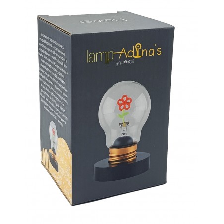 Confezione Lampadina LED Fiore, scatola nera con immagine del prodotto decorativo, linea Lamp-Adina's NelQuieOra