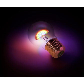 Lampadina LED arcobaleno accesa in ambientazione notturna – Lamp-Adina's di NelQuieOra