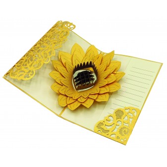 Biglietto ringraziamento girasole 3D pop-up giallo elegante