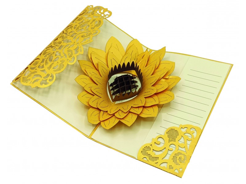 Biglietto ringraziamento girasole 3D pop-up giallo elegante