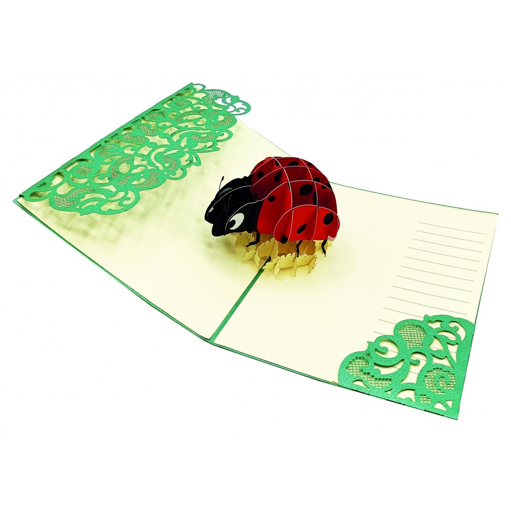Biglietto portafortuna coccinella 3D rosso nero pop-up origami