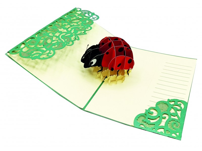 Biglietto portafortuna coccinella 3D rosso nero pop-up origami