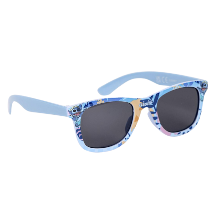 Occhiali da sole Stitch per bambini – montatura azzurra con dettagli tropicali