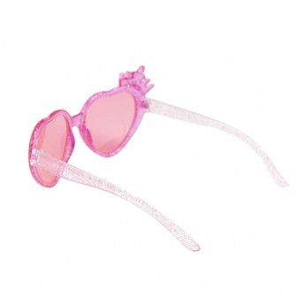 Vista laterale occhiali Disney Princess rosa con corona e dettagli trasparenti