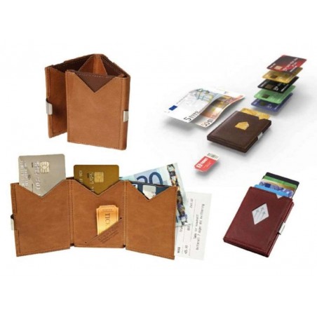 Portafoglio Exentri in vera pelle giallo, compatto e funzionale, con protezione RFID e scomparti multipli.