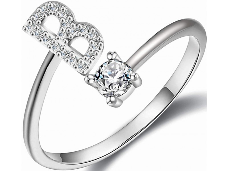 Anello Lettera B con zirconi cubici, design elegante e regolabile – Soul Gioielli