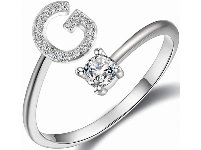 Anello Lettera G con zirconi cubici, design elegante e regolabile – Soul Gioielli