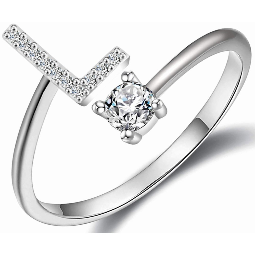 Anello Lettera L con zirconi cubici, design elegante e regolabile – Soul Gioielli