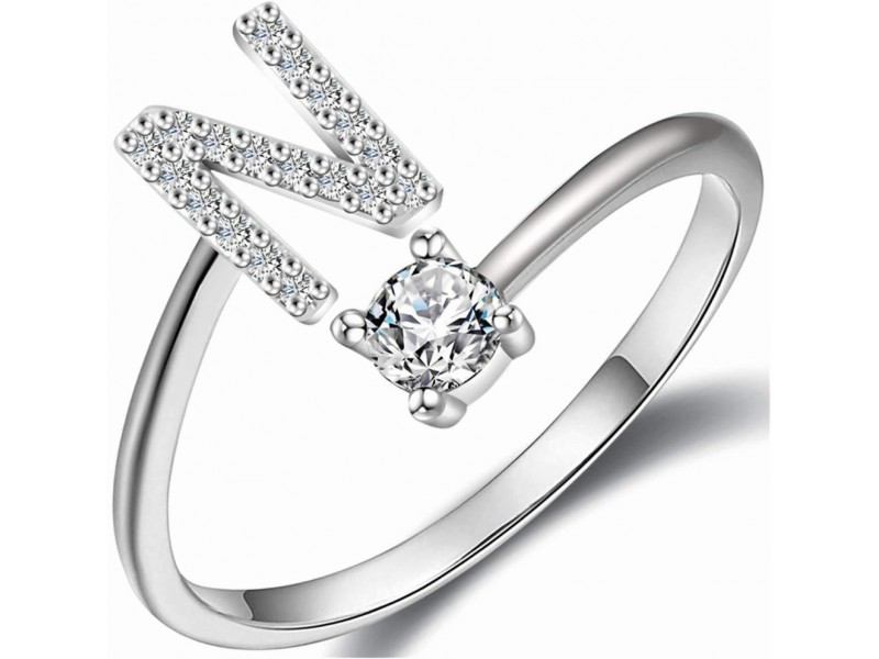 Anello Lettera N con zirconi cubici, design elegante e regolabile – Soul Gioielli