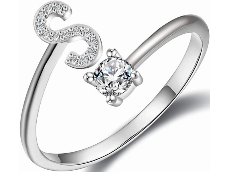 Anello Lettera S con zirconi cubici, design elegante e regolabile – Soul Gioielli