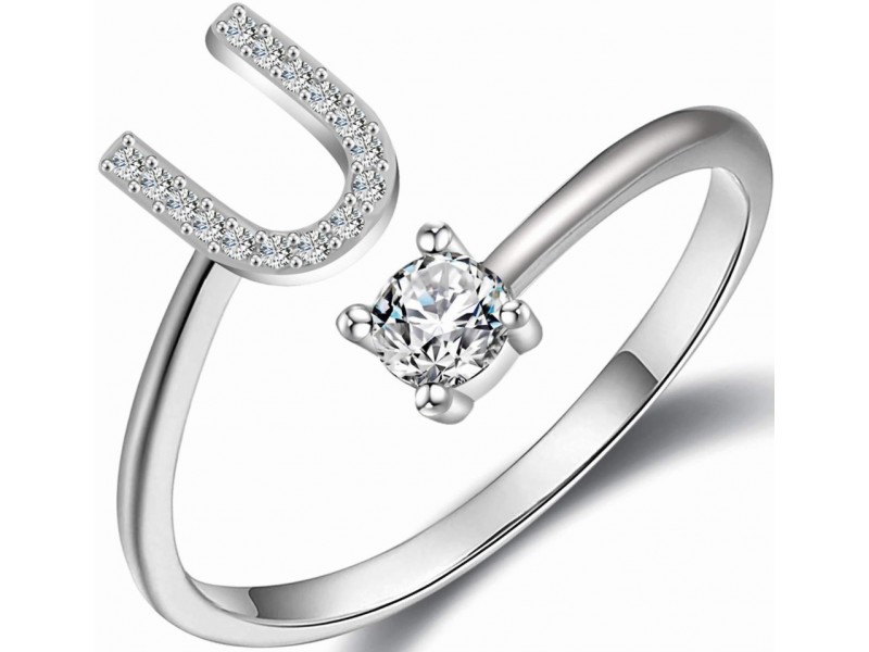 Anello Lettera U con zirconi cubici, design elegante e regolabile – Soul Gioielli