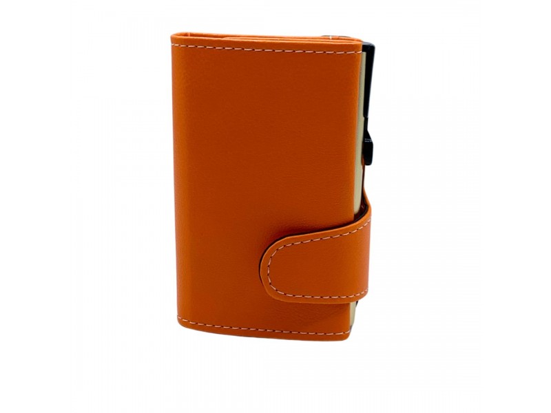Portafoglio Trifold EasyCard arancione con chiusura a clip e porta carte dorato