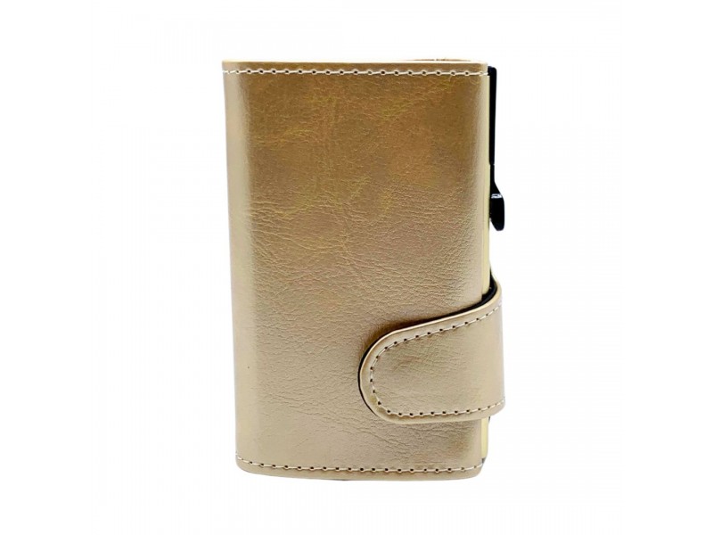 Portafoglio Trifold EasyCard oro lucido con chiusura a clip e finitura elegante