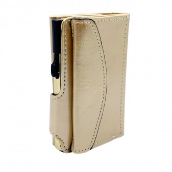 Portafoglio Trifold oro con profilo curvo e porta carte dorato