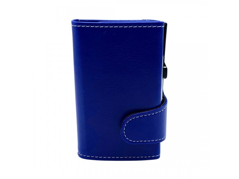 Portafoglio Trifold EasyCard blu con chiusura a clip e finitura liscia