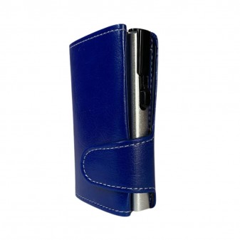 Portafoglio EasyCard blu con vista laterale e sistema automatico porta carte