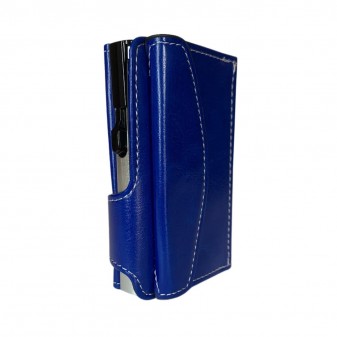 Portafoglio Trifold blu con profilo curvo e struttura compatta