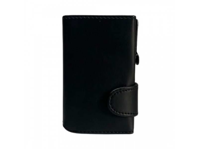 Portafoglio uomo NelQuieOra nero con chiusura a bottone e design compatto in ecopelle