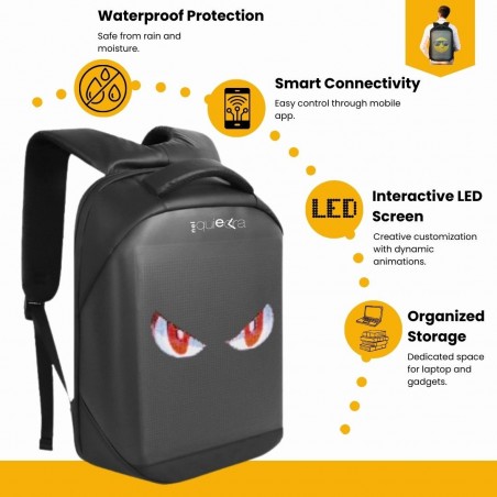 Protezione impermeabile, connettività smart e display LED interattivo con spazio interno organizzato.