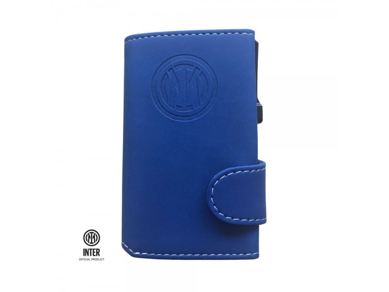 Portacarte Inter in ecopelle blu con chiusura a bottone e logo inciso