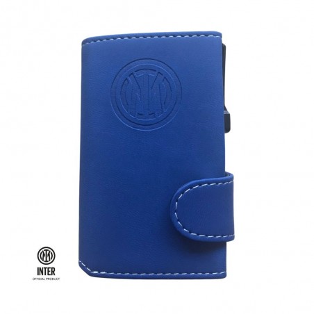 Portacarte Inter in ecopelle blu con chiusura a bottone e logo inciso