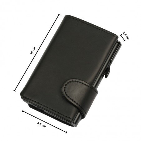 Portafoglio EasyCard Nero/Nero con misure: 10 cm di altezza, 6,5 cm di larghezza e 2,5 cm di spessore.
